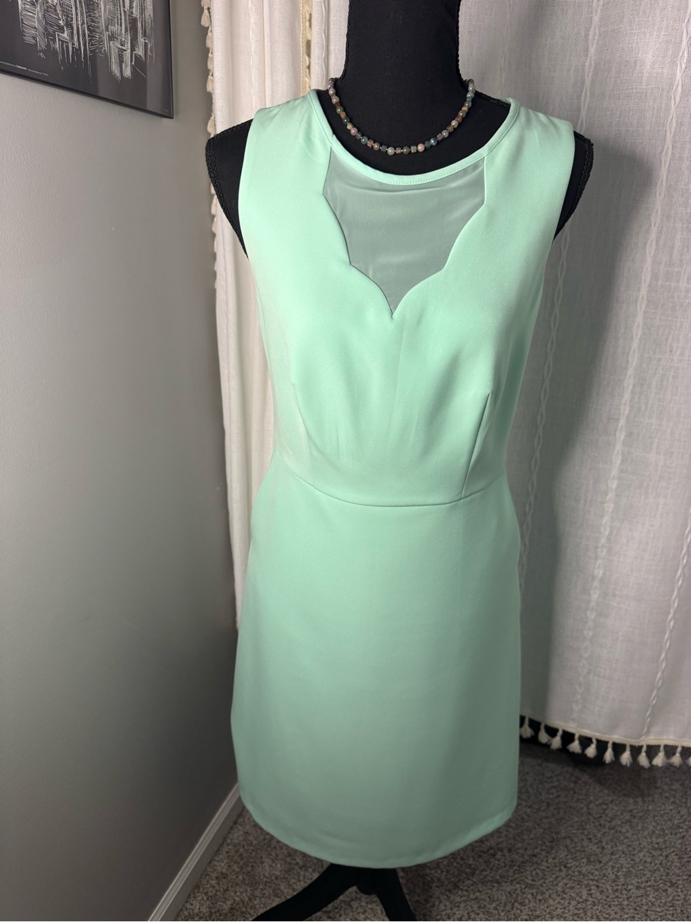 The Limited Mint Green Midi Dress with Mesh Detail